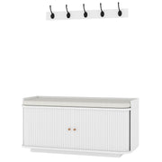 White HOMCOM coat rack and shoe storage bench, studio shot of the two-piece hallway set