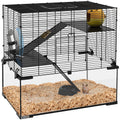 Pawhut 60cm hamster cage with wire top, glass base and hamster on wood-chip bedding