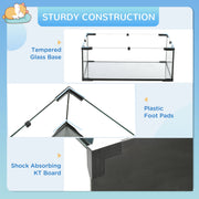 Close-up of the tempered glass base, plastic foot pads and shock-absorbing board
