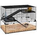 Pawhut 76.5cm hamster cage with wire top, glass base and hamster on wood-chip bedding
