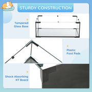 Close-up of the tempered glass base and sturdy frame construction