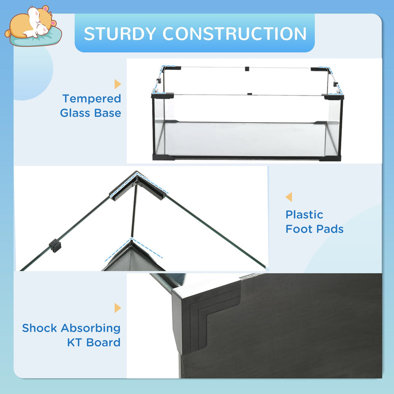 Close-up of the tempered glass base and sturdy frame construction