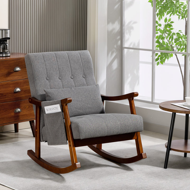 Wooden Frame Rocking Accent Chair With Padded Seat For Living Room Comfort, Grey