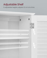 Close-up of the shelf pin holes inside the cabinet used to adjust shelf height