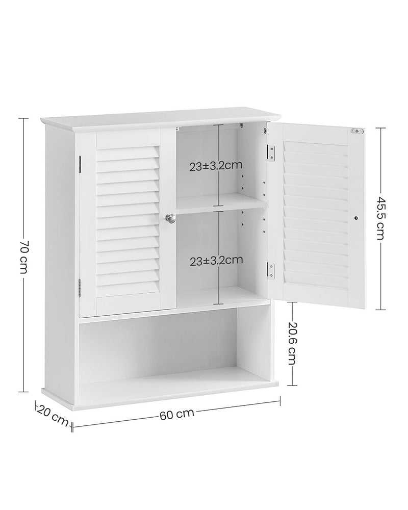 Dimension diagram of the wall cabinet at 60 x 20 x 70 cm with a 45.5 cm cupboard