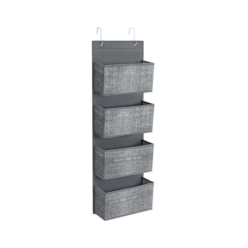 4-pocket hanging storage organiser with mounting hooks, studio shot on white background