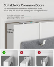 Diagram showing the hook thickness is suitable for common doors up to 4.5 cm thick