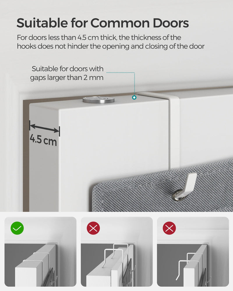 Diagram showing the hook thickness is suitable for common doors up to 4.5 cm thick