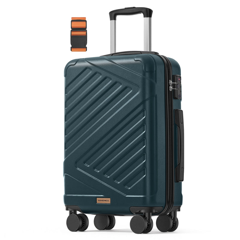 Front three-quarter studio view of the cabin case showing the diagonal ridged shell and side carry handle