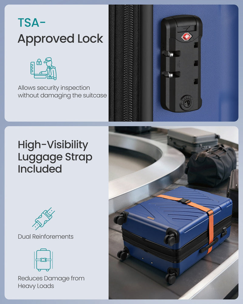 TSA approved combination lock on the case shown with the high-visibility strap