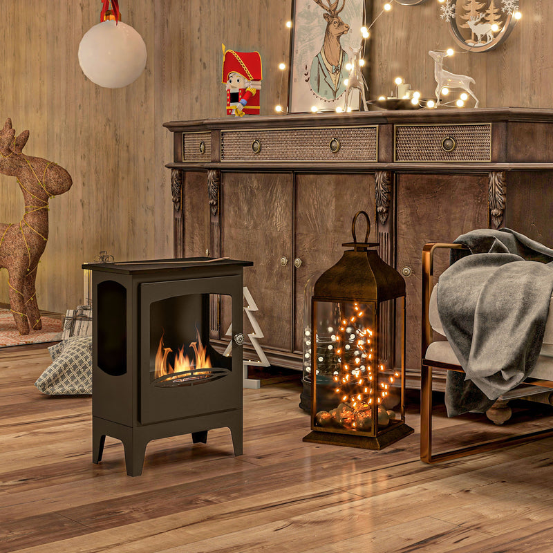 Freestanding Ethanol Fireplace for Instant Smoke Free Heat in Small Rooms Black