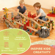 100 Piece Wooden Train Set with Battery Train and Crane for Kids Aged 3 Plus, Natural Wood AOSOM