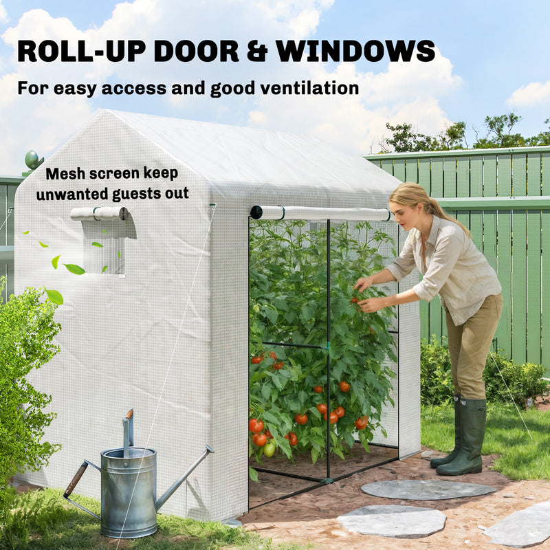 Two-Room Walk-In Greenhouse with Roll-Up Door & Mesh Windows – 140 x 200cm Outsunny