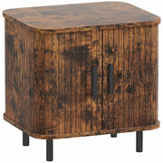 Nordic Bedside Table With Sliding Roller Doors And Metal Legs For Bedroom Rustic Brown