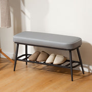 PU Leather Shoe Storage Bench With Padded Seat and Hidden Compartment, Grey