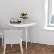 Folding Round Dining Table for 4 with Drop Leaf Space Saving Design for Small Kitchens White