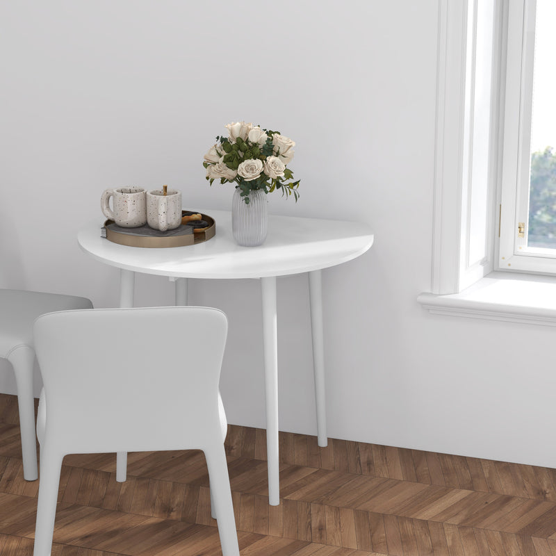 Folding Round Dining Table for 4 with Drop Leaf Space Saving Design for Small Kitchens White