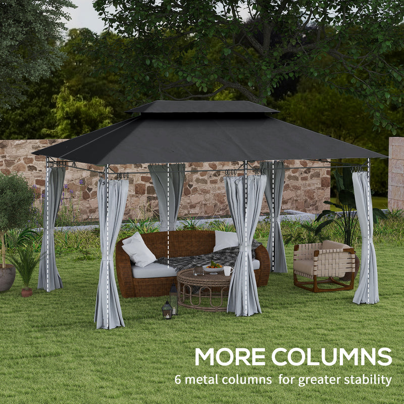 Dark Grey 3 x 4m Metal Frame Gazebo With Two-Tier Roof by Outsunny