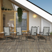 Grey Folding Outdoor Lounge Chair Set for Camping Beach Pool with Steel Frame Armrests