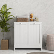Double Laundry Hamper Cabinet with Tilt Out Baskets for Bathroom or Bedroom Storage White