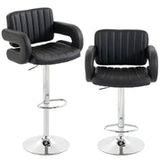 Adjustable Bar Stools with Padded Armrests for Comfortable Kitchen Seating Set of 2 Black AOSOM