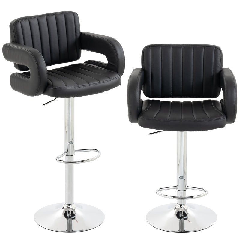 Adjustable Bar Stools with Padded Armrests for Comfortable Kitchen Seating Set of 2 Black AOSOM