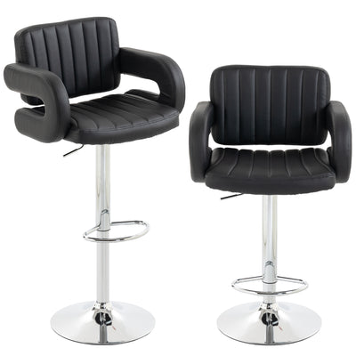 Adjustable Bar Stools with Padded Armrests for Comfortable Kitchen Seating Set of 2 Black AOSOM