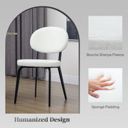 Set of 4 White Boucle Dining Chairs with Metal Legs and Padded Seat for Home