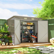 Grey Galvanised Steel Garden Shed with Latched Door and Lock, 3.7 x 7.9ft, Outsunny