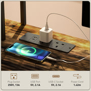 Rustic Brown L Shaped Computer Desk with Power Outlet and Storage for Two Person by HOMCOM