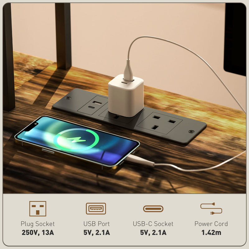 Rustic Brown L Shaped Computer Desk with Power Outlet and Storage for Two Person by HOMCOM