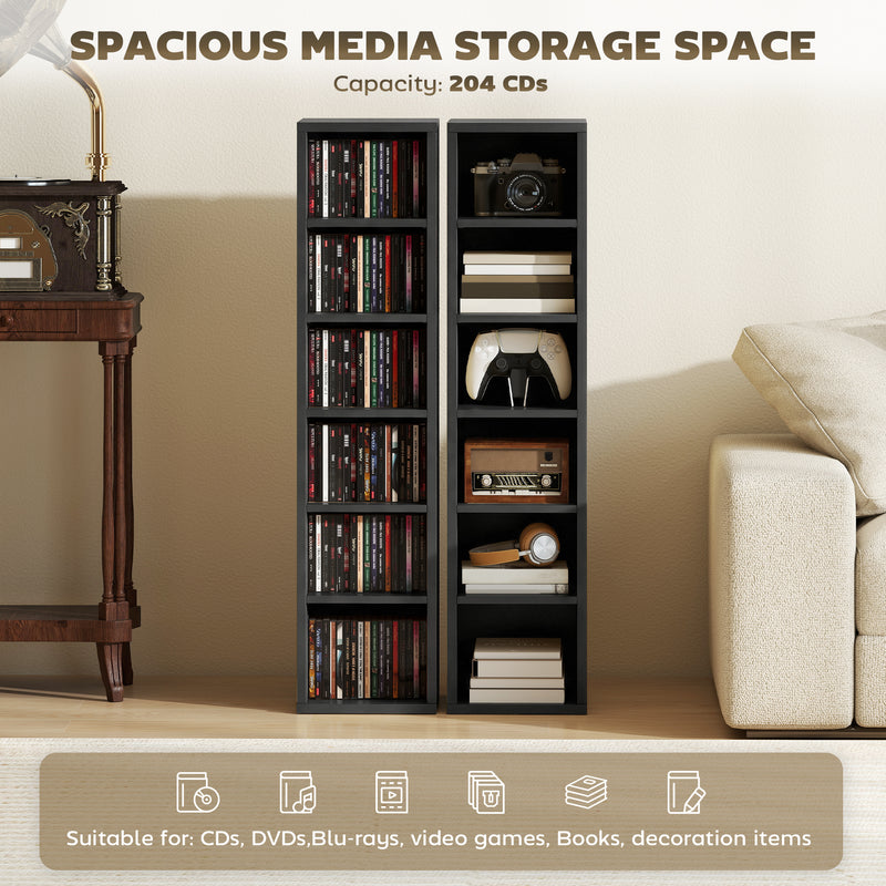 CD and Media Storage Shelves Set of 2 with Adjustable Compartments Black