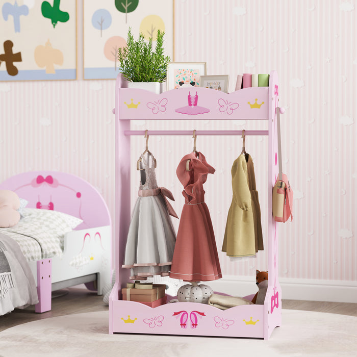 Kids Clothes Rail with Storage Shelves for Ages 3-8 Pink by AIYAPLAY