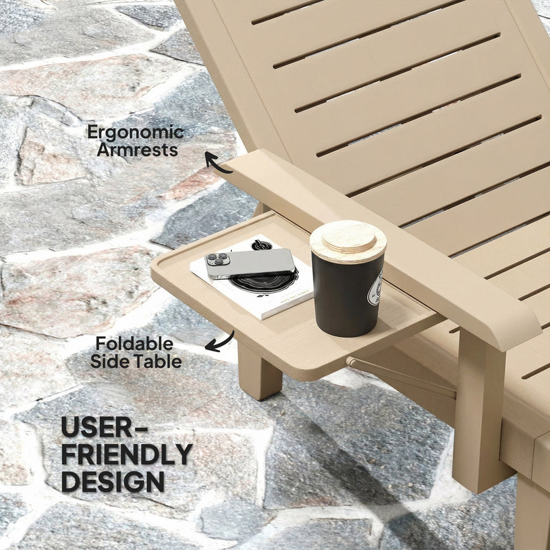 Adjustable Garden Sun Lounger Set with Reclining Backrest and Side Table Khaki