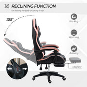 Reclining Gaming Chair With Footrest and Lumbar Support For Office or Home Use, Black and Pink