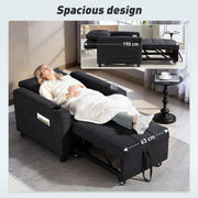 3 in 1 Convertible Sleeper Chair Sofa Bed Single Seat For Guest Room Or Lounge Black Homcom