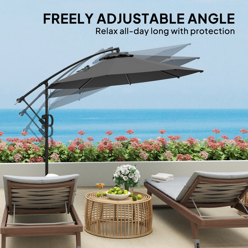 Grey 3m Cantilever Garden Parasol with Cover Wind Strap and Tilt by Outsunny
