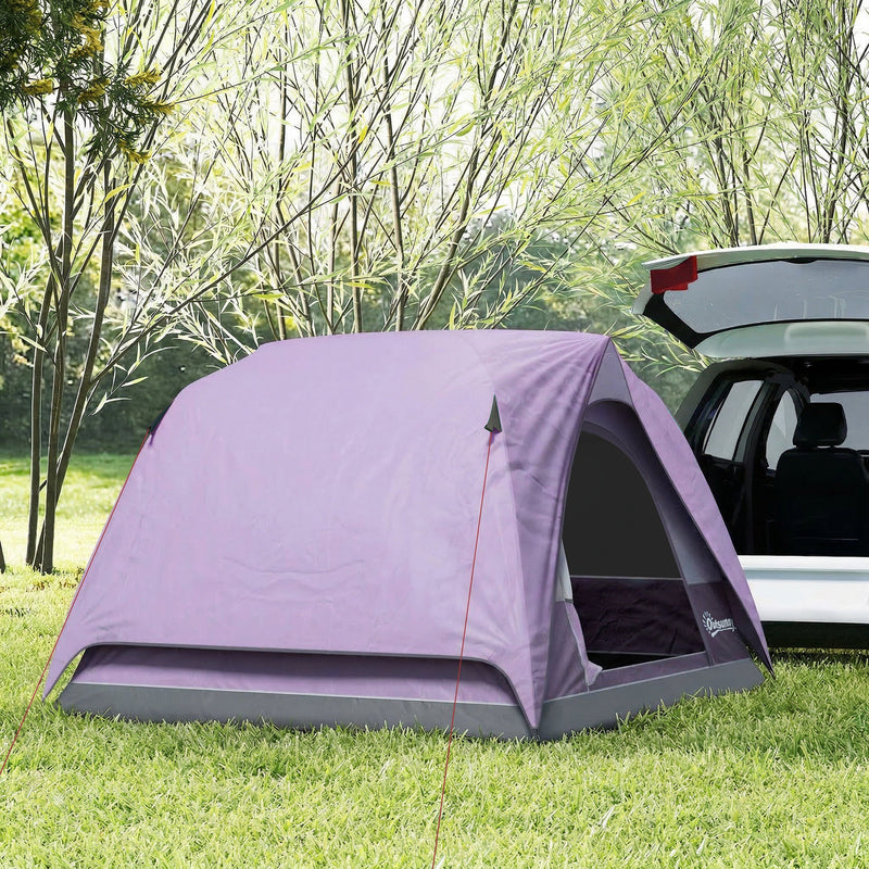 3 Person Waterproof Dome Tent for Quick Camping Shelter with Mesh Windows Purple Grey