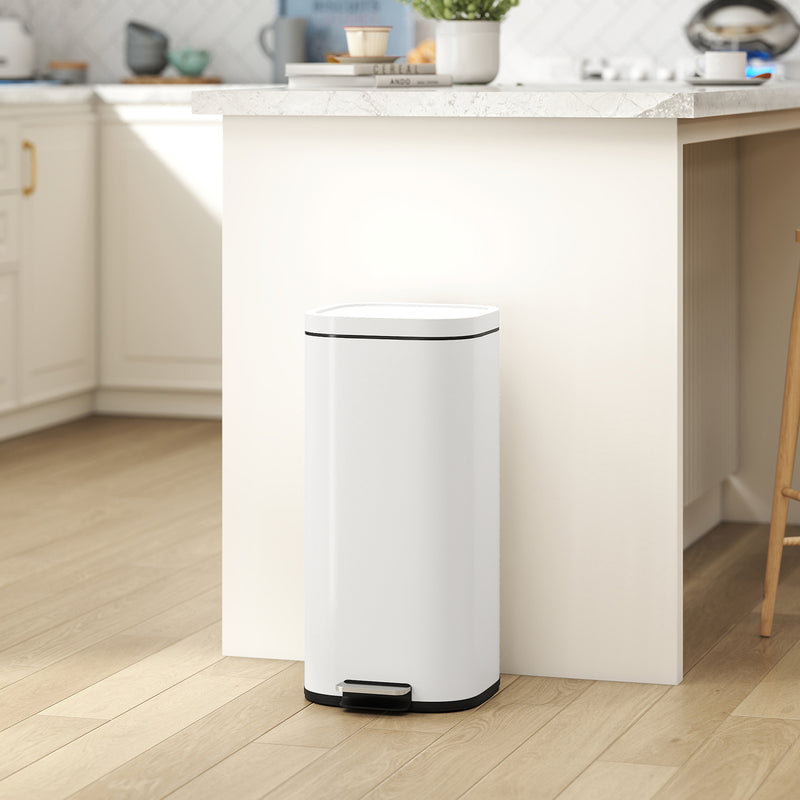 30L Pedal Bin with Soft Close Stay Open Lid and Removable Inner Bucket for Kitchen Cream