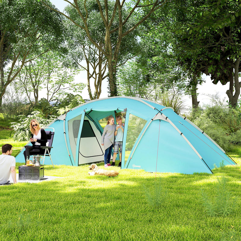 6 Person Family Camping Tent with Two Bedrooms and Living Area Waterproof Blue