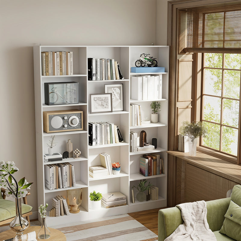 Slim Bookcase with Adjustable Shelves for Small Spaces and Hallways White
