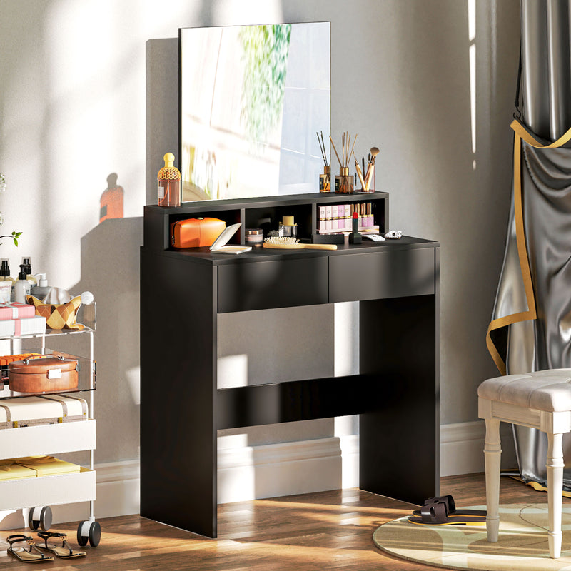 Dressing Table with Mirror and Drawers for Bedroom Storage and Organisation Black