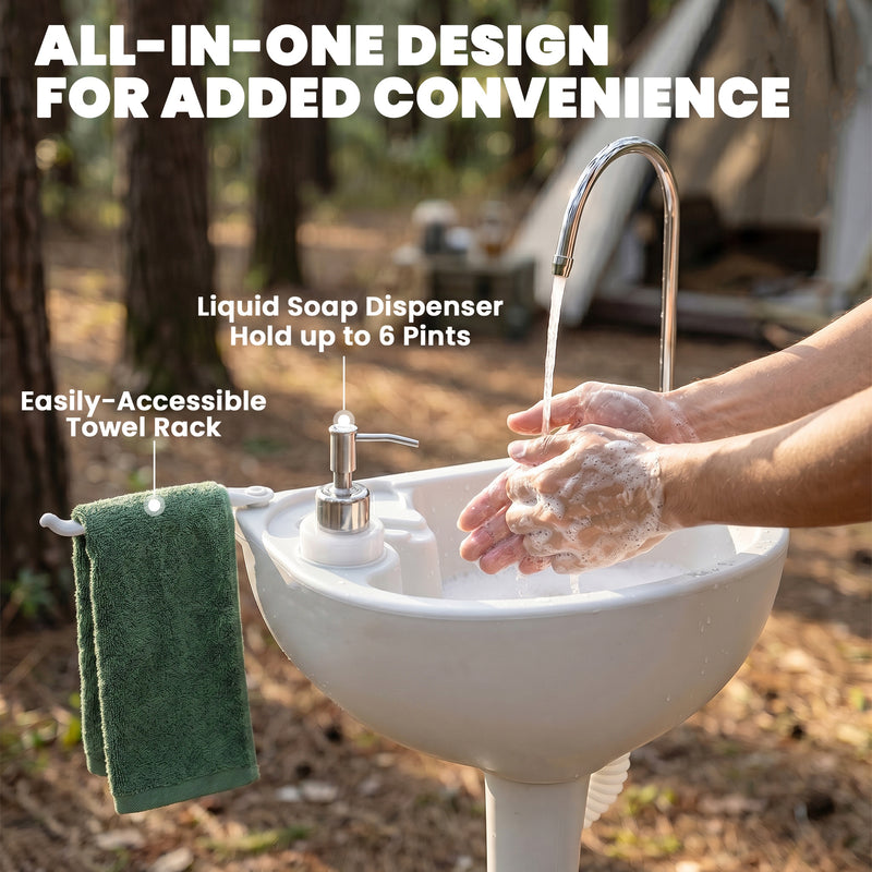 Outsunny Portable Camping Sink with Running Water and Wastewater Tank, Hand Wash Basin with Rolling Wheels, Foot Pump, Soap Dispenser for Outdoor Events, Gatherings, Picnic