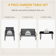 Black 4 Seater Garden Sofa Set with Cushions for Stylish Outdoor Relaxing