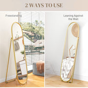 Full Length Two Way Curved Mirror Freestanding for Bedroom or Hallway, Gold Tone