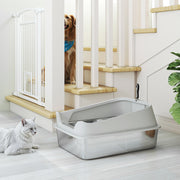 XXL Stainless Steel Cat Litter Box with High Sides and Scoop for Easy Cleaning, Silver