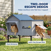 Two cats using the front entrance and lock-free escape door
