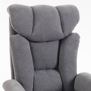 Close-up of the quilted high back cushion of the grey office chair
