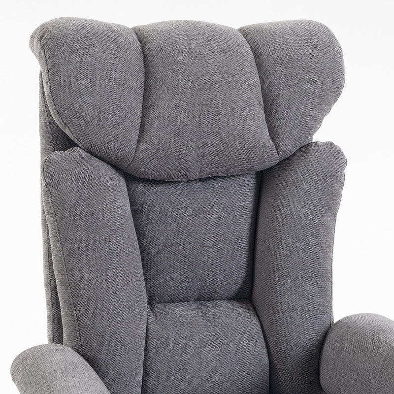 Close-up of the quilted high back cushion of the grey office chair