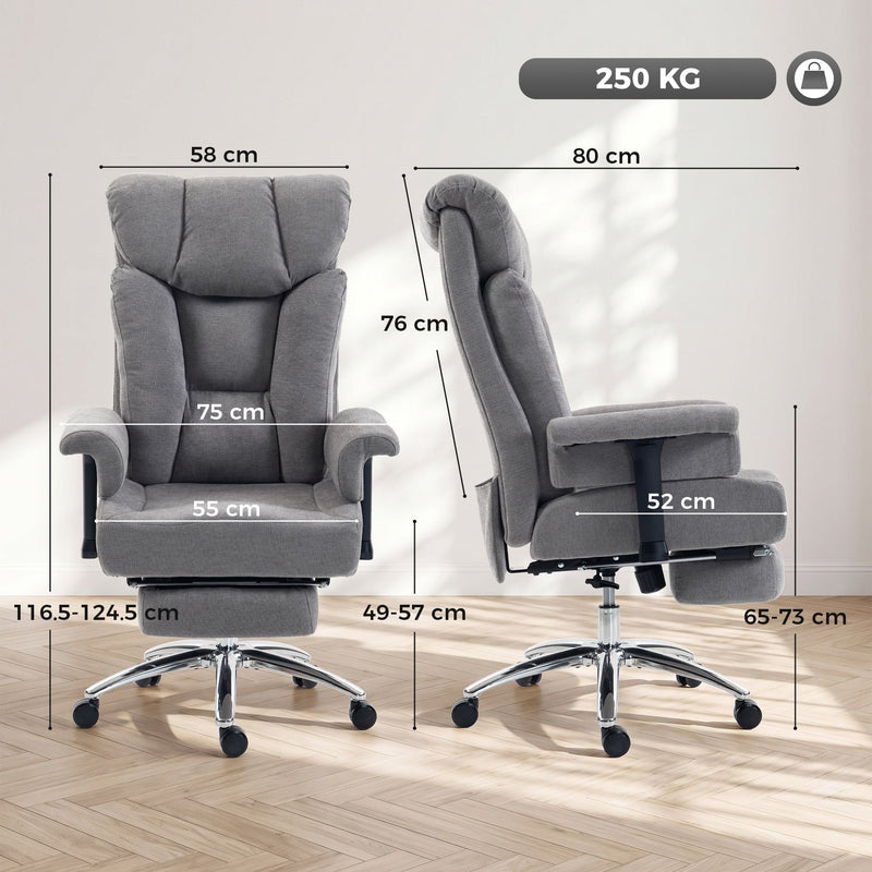 Dimensions diagram of the grey office chair showing width, depth, seat height and armrest height
